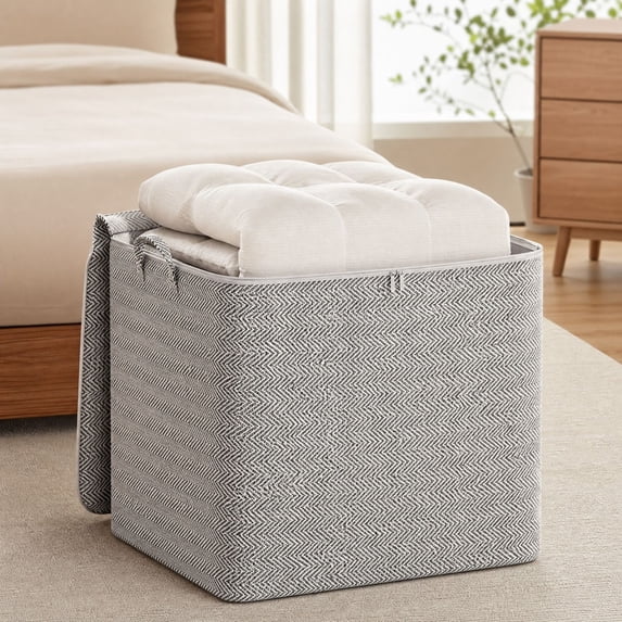 Poyokee Clothes Storage, Reinforced Storage Baskets for Organizing Clothing Sweater Comforter Bedding, Foldable Baskets Closet Organizers and Storage with Lids, L