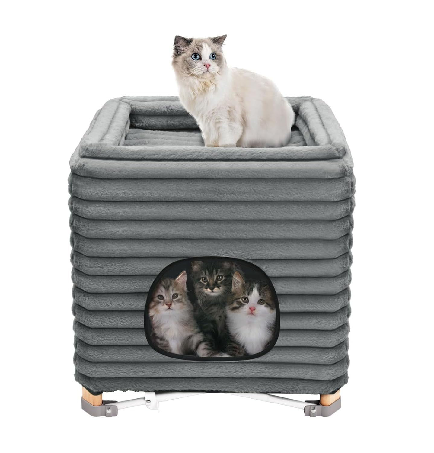 Pozico 2-Tier Collapsible Cat Beds & Furniture, 2 Layer Pine ...