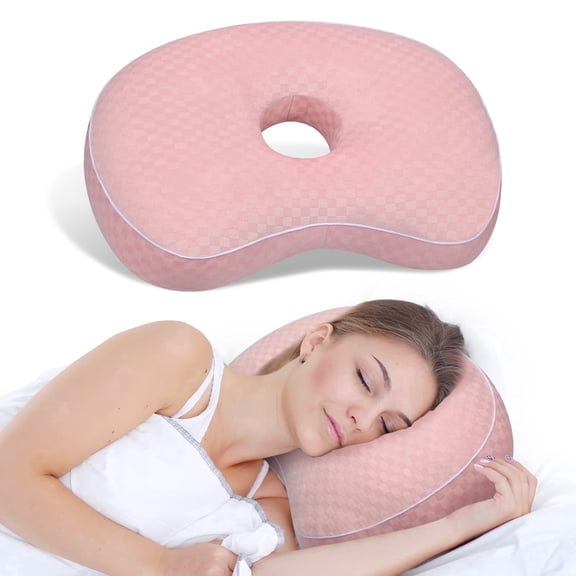 Pozico Ear Pillow for Piercings - 4" Hollow Ear Hole Side Sleeping Pillow - Premium Velvet Hypoallergenic - Neck Support Pain Relief for New Piercings, Post Ear Surgery, Side Sleepers