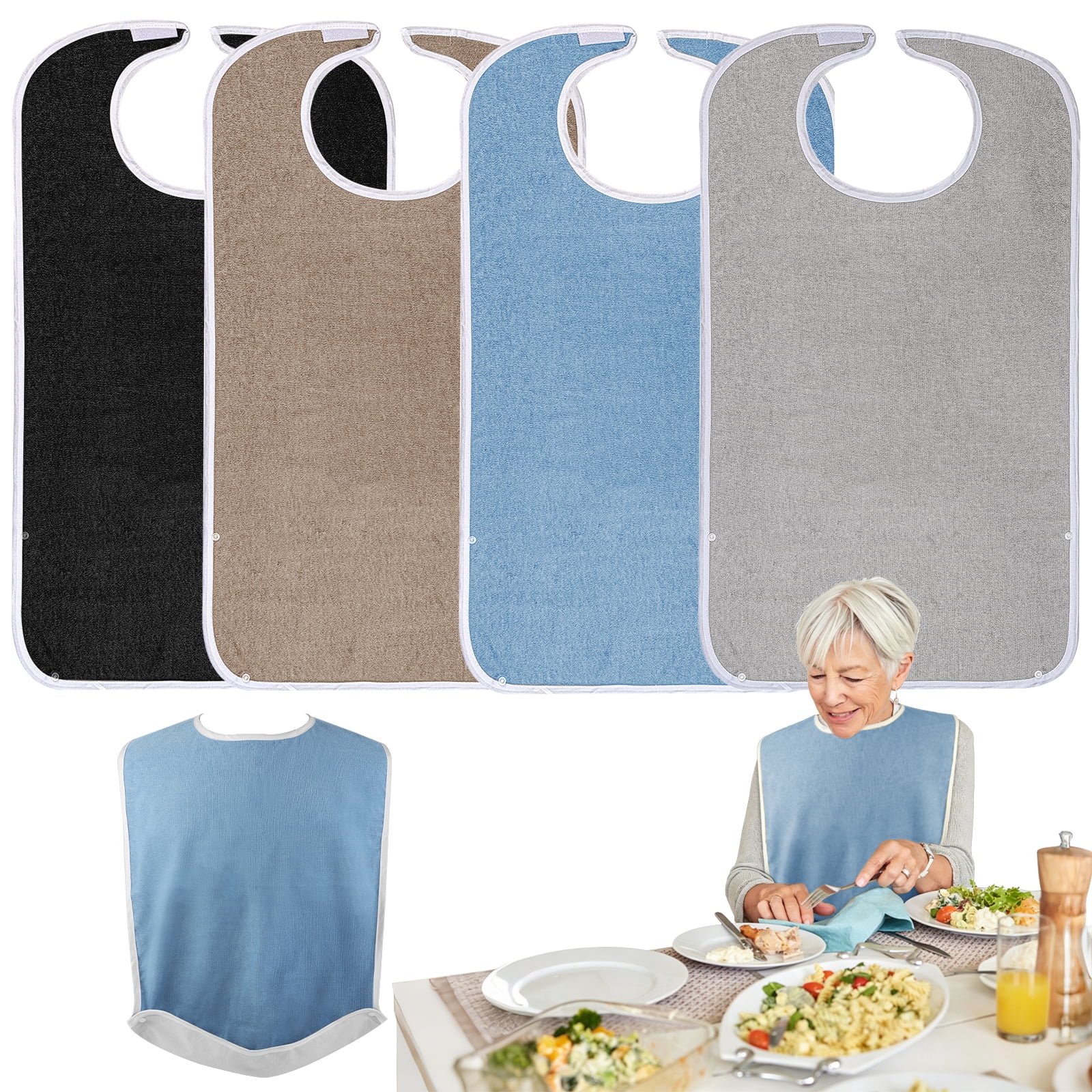 Pozico 4 Pack Adult Bibs, Washable Waterproof Clothing Protector with ...