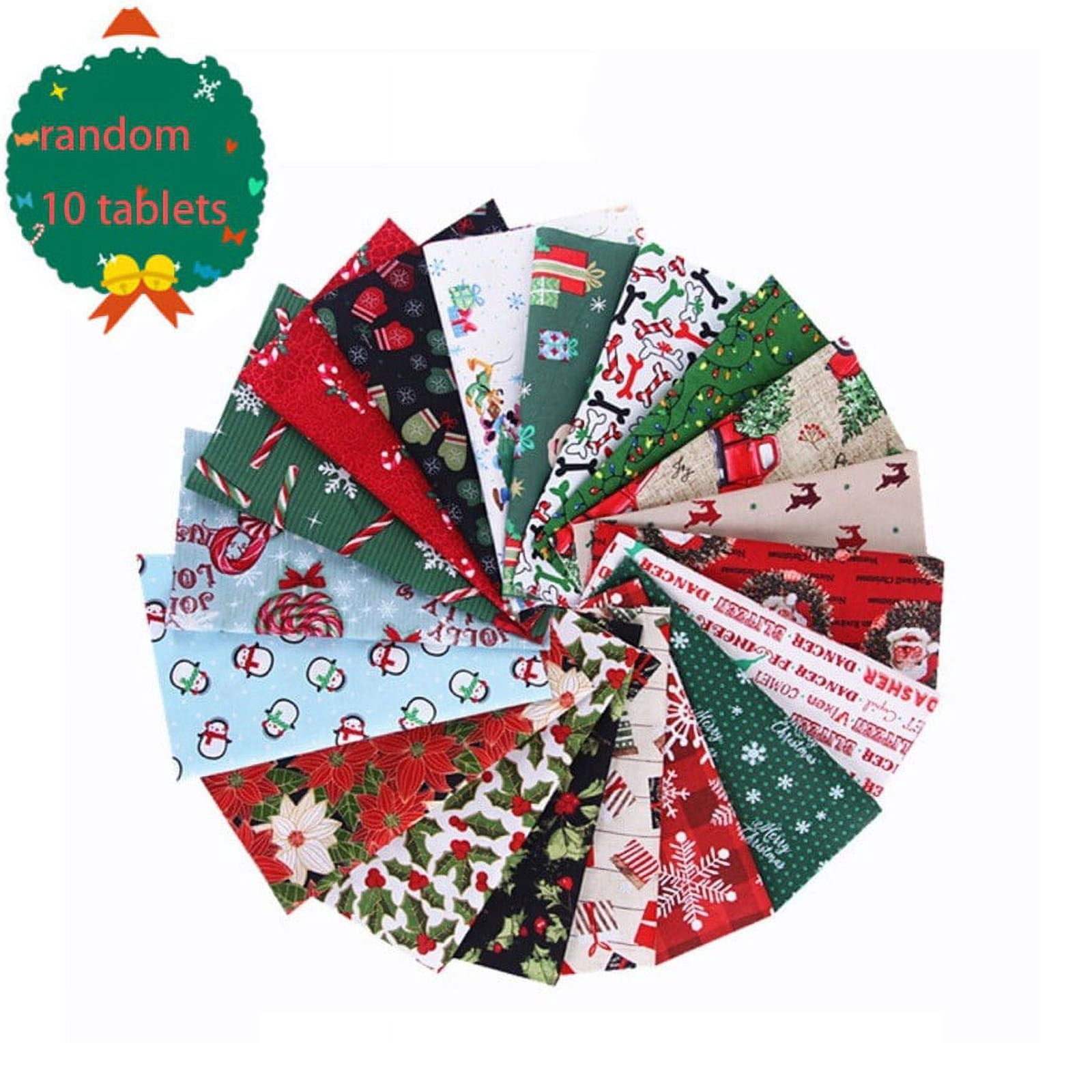 Pozyie 10 Pieces Christmas Cotton Fabric Bundles Sewing Square Patchwork Precut Fabric Scraps for DIY Christmas Stocking Tree Wreath Doll Dress Apron Quilt Coaster
