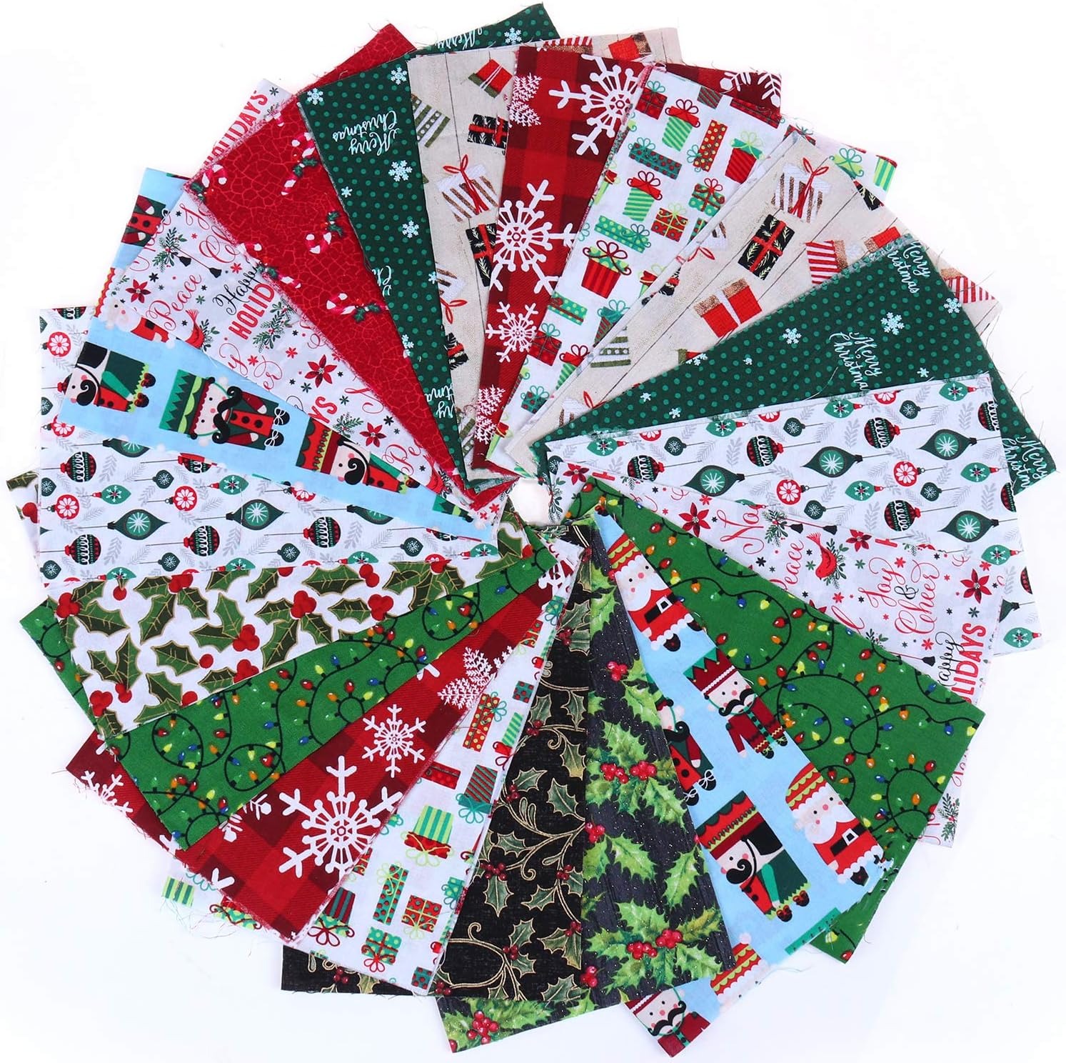 Pozyie 20 Pieces Christmas Cotton Fabric Bundles Sewing Square Patchwork Precut Fabric Scraps for DIY Christmas Stocking Tree Wreath Doll Dress Apron Quilt Coaster