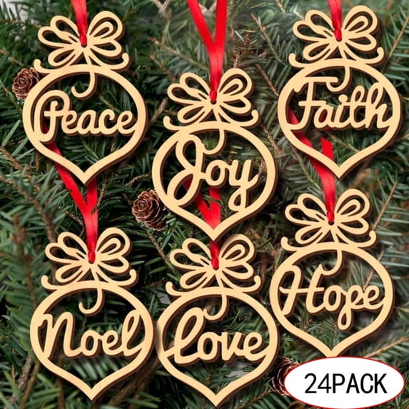 Pozyie 24Pcs Christmas Decorations Wooden Ornament Xmas Tree Hanging Tags Pendant Decor