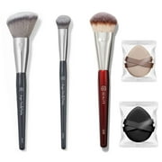 Pozyie BK Beauty Brush Set – A506, A507 & 109 Concealer, Angled Blush & Mini Foundation Brushes with Powder Puff, Three Essentials for a Flawless Look