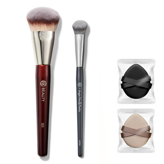 Pozyie BK Beauty Brush Set - A506 and 101 Concealer Brush, Contour Foundation Brush with Powder Puff - Essential Brushes for a Perfect Makeup Look
