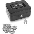 thumbnail image 1 of Pozyie Locking Steel Mini Cash Box with Removable Coin Tray and Key Lock for Kids,4.92" x 3.74" x 2.36",Black, 1 of 7