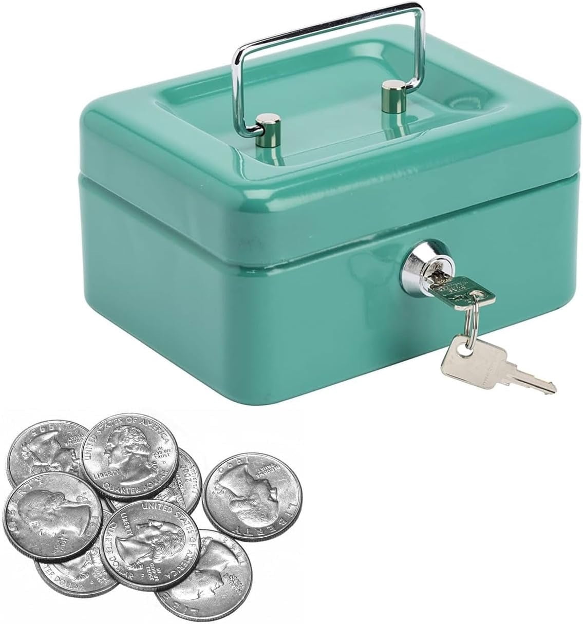 Pozyie Locking Steel Mini Cash Box with Removable Coin Tray and Key ...