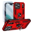 thumbnail image 1 of Pozyie Rugged Case for iPhone 17 Pro Max with Screen Protector, Full-Body Shockproof Protective Cover with Metal Magnetic 360° Rotating Ring Kickstand, Red, 1 of 6