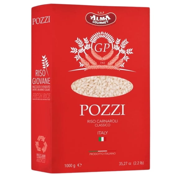 Pozzi Carnaroli Rice Classico, 2.2 lb (1 kg), Italian Rice for Risotto, Premium Grain from Italy, pack of 1