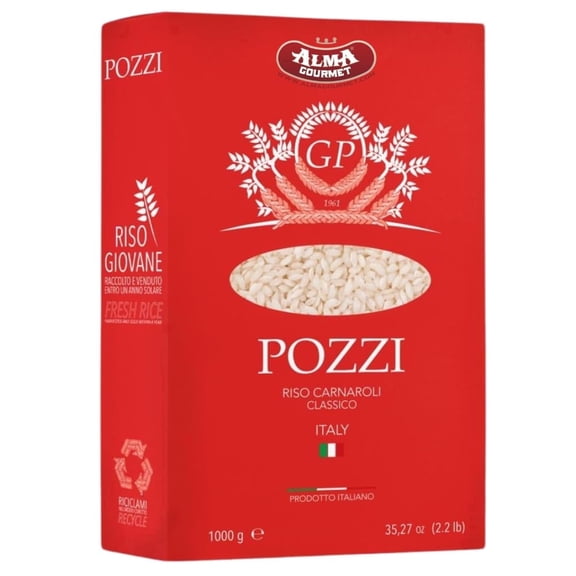 Pozzi Carnaroli Rice Classico, 2.2 lb (1 kg), Italian Rice for Risotto, Premium Grain from Italy, pack of 1