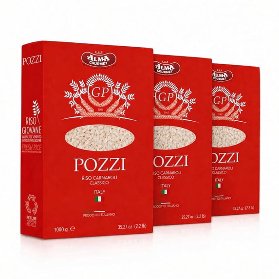 Pozzi Carnaroli Rice Classico, 2.2 lb (1 kg), Italian Rice for Risotto, Premium Grain from Italy, pack of 3