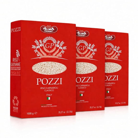 Pozzi Carnaroli Rice Classico, 2.2 lb (1 kg), Italian Rice for Risotto, Premium Grain from Italy, pack of 3