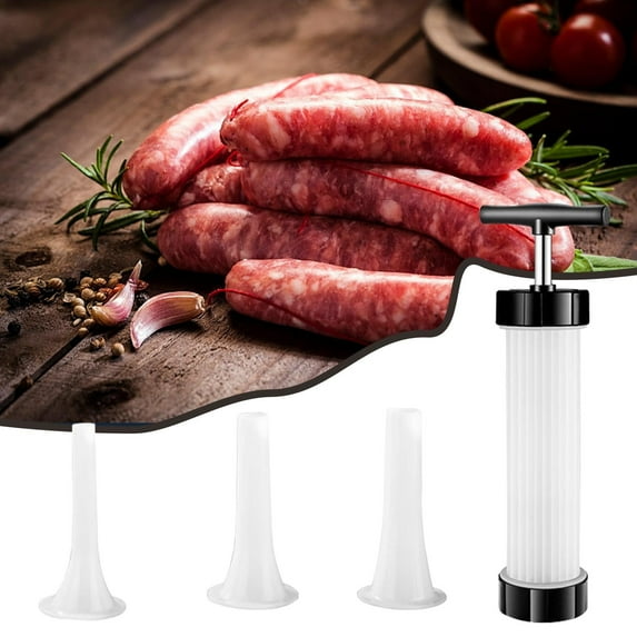 Pp Material Enema Device/ Sausage Stuffer Homemade Manual Sausage Maker Fast Meat Filling Machine Grade Kitchen Sausage Stuffer Tool For Household Use (3 Stuffing Tubes)