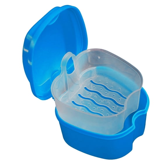 Pp Plastic Denture Soaking Storage Case, 3.5 Inch Portable Oral Appliance Bath Box With Strainer Tray, Waterproof Retainer Cleaning Container, Travel Friendly Vessel for Denture,Dark Blue