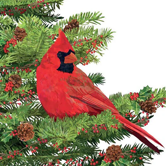 Ppd "Yultide Cardinal" Holiday Christmas Paper Cocktail/Beverage Napkins