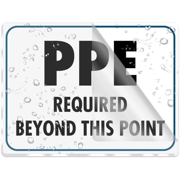 Ppe Required Beyond This Point Sign W/Adhesive Back - Durable And Wipe Clean Plastic Sign - 8"X6" Business Restaurant Signage For Customer Entry Areas