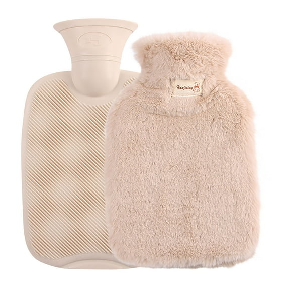 WWG 1 Liter Hot Water Bottle with Knitted Cover, Soft Fleece Bed Warmer for Pain Relief, Rubber Hot Water Bag for Cramps, Size 10.2x6.9 Inches