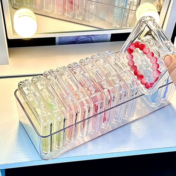 WWG 13 Piece Transparent Plastic Jewelry Storage Box Set with 12 Small Containers and 1 Outer Case Portable Travel Organizer for Earrings Rings Necklaces 9.1x3.5x2.4 Inch