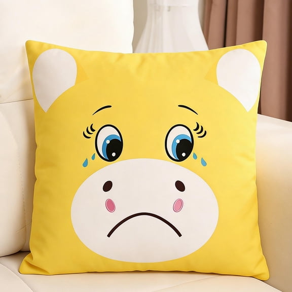WWG 17.7 Inch Simulated Cute Crying Horse Pillow Cover Plush Zodiac Animal Mascot for Year of the Horse Home Decor Red Yellow Flocking Fabric 45x45cm