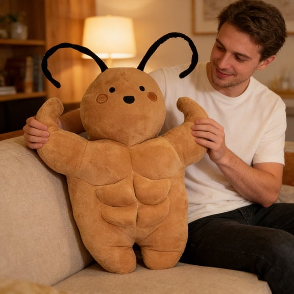 PpgejGEK 19.7in Cute Muscle Cockroach Plush Toy Stuffed Animal with Abdominal Design Funny Soft Pillow for Kids Adults Novelty Gift