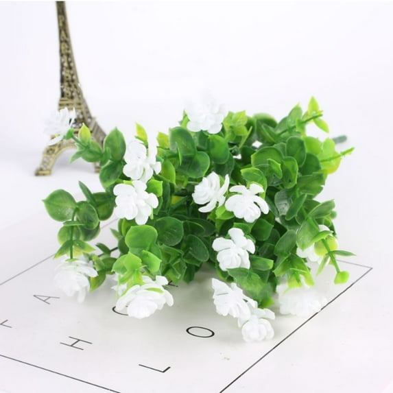 PpgejGEK 2 Bundles Artificial Outdoor Flowers 14 Inch Fake Eucalyptus Rose Bush Silk Shrubs for Garden Porch Window Box Wedding Home Decoration