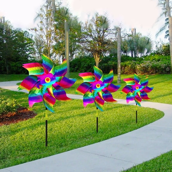 WWG 2-Pack Garden Outdoor Bird Scaring Reflective Pinwheels, Wind Spinners for Farm Crop Protection, Decorative Pest Repellent Device
