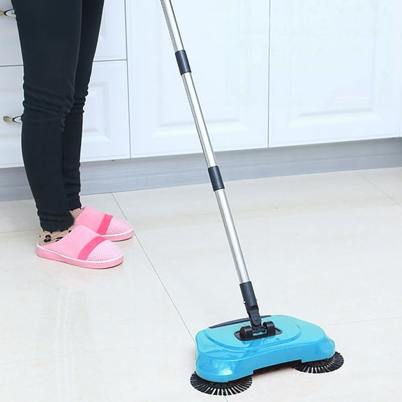 PpgejGEK 2-in-1 Hand Push Sweeper Dry Sweep and Wet Mop with 2 Corner Brushes Adjustable Pole Floor Cleaner for Home 34x18x103cm