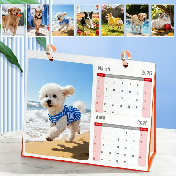 PpgejGEK 2026 Pet Lovers Calendar 12 Monthly Photos Double Ring Binder 21x17cm (8.27x6.7in) Personalized Customizable Ideal Gift for Dog Cat Owners Home Office Desk