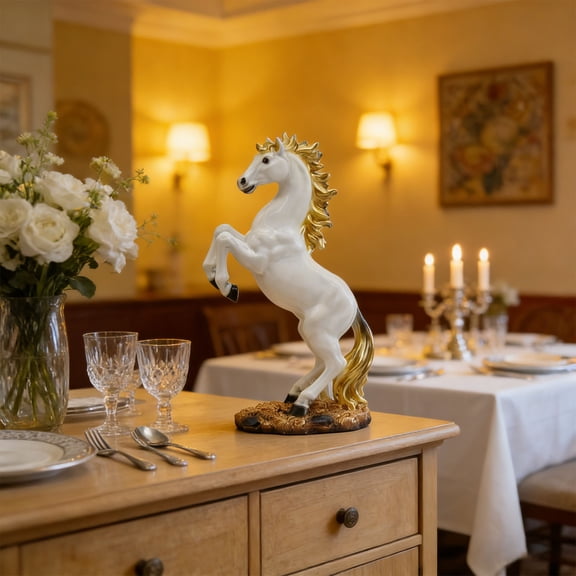 PpgejGEK 2026 Year of the Horse Gilded Resin Stallion Figurine "Success Arrives" Standing Horse Statue with Gold Leaf Finish for Chinese Year Home Office Decor