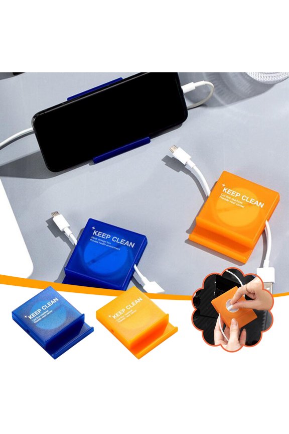 2Pcs Data Cable Storage Box Rotating Cable Organizer Portable Charging Cord Winder with Phone Stand Function for Home Travel Orange Blue