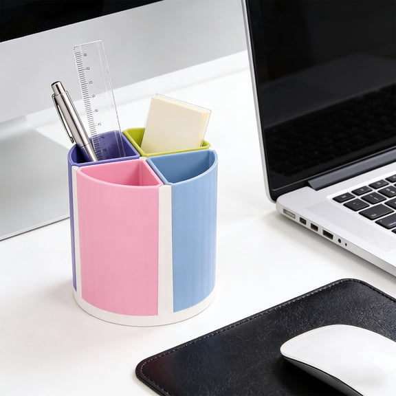 WWG 360 Degree Rotating Pen Organizer with 4 Removable Compartments Multicolor Desktop Storage Box for Pencils Markers Makeup Brushes