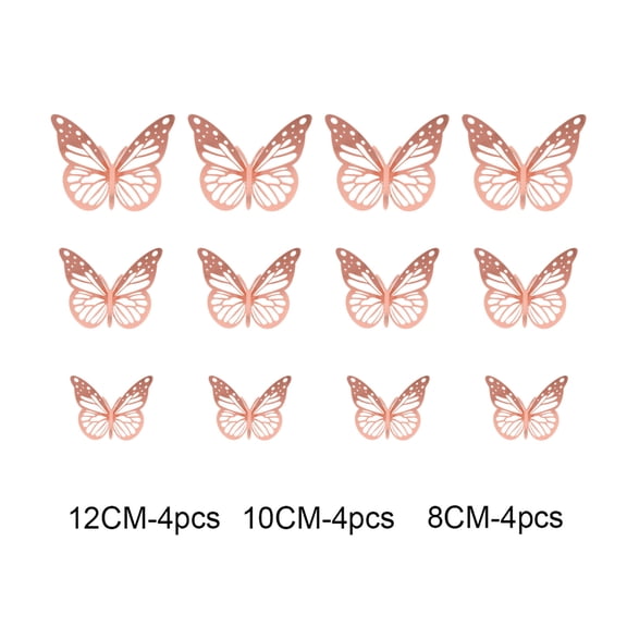 WWG 3D Metal Hollow Butterfly Wall Stickers 12 Pieces Gold Silver Rose 3 Sizes for Wedding Party Home Decor DIY Craft