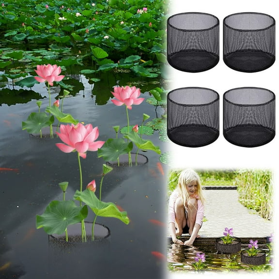 PpgejGEK 4 Pack Aquatic Pond Planting Bags 7.1 Inch Height x 7.2 Inch Diameter Reusable Breathable Mesh Flower Pot for Water Lilies Plants Garden Pool PVC Material 1.4 Gallon Capacity