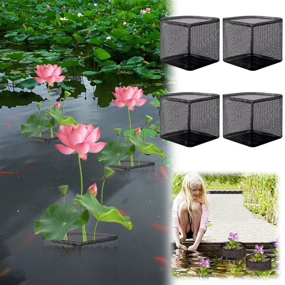 WWG 4-Pack Aquatic Pond Planting Bags, 7.1x7.2 inches Circular Mesh Pots for Water Lilies Lotus, Reusable Breathable PVC for Garden Pond