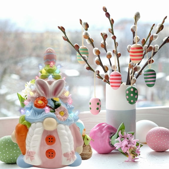 PpgejGEK 5.9in Easter Faceless Doll with LED Lights Resin Gnome Figurine with Carrot for Table Shelf Mantel Holiday Decor