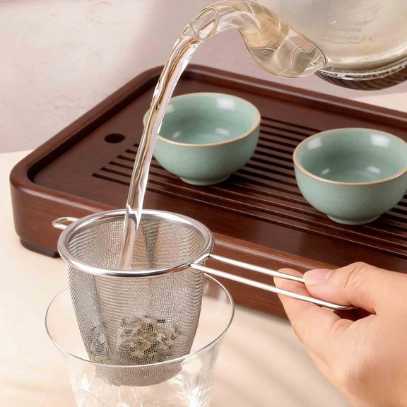 WWG 6.9x2.6in Stainless Steel Tea Infuser with Handle Fine Mesh Strainer for Loose Leaf Tea Coffee Grounds Brewing Kitchen Gadget