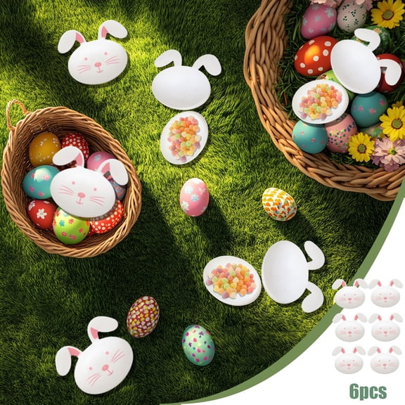 WWG 6 Pieces Easter Bunny Open Lid Eggs Plastic Candy Storage Sweepstakes Prizes Funny Twisted Eggs for Party Decorations and Gifts