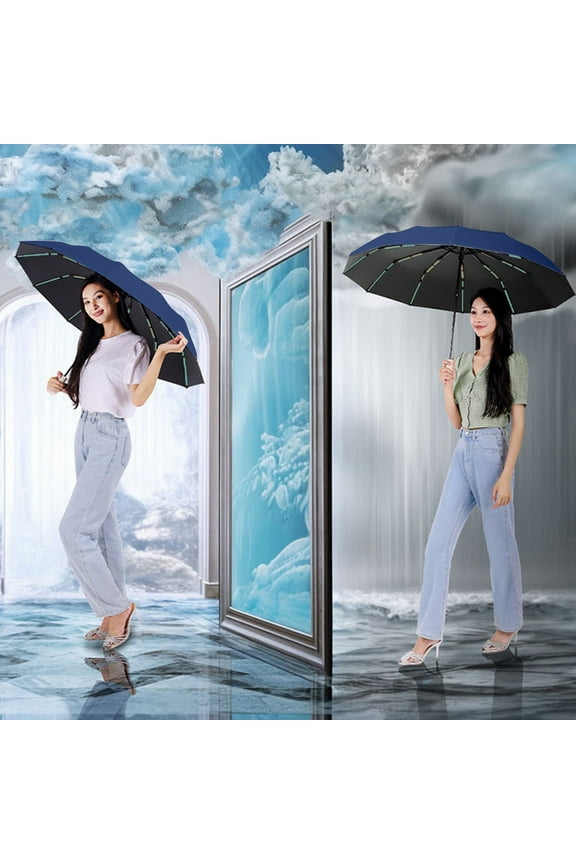 60 Rib Folding Umbrella for Sunny and Rainy Days Fully Automatic One Button Open Close Large Windproof Reinforced Canopy Sun Protection 42 Inch Diameter