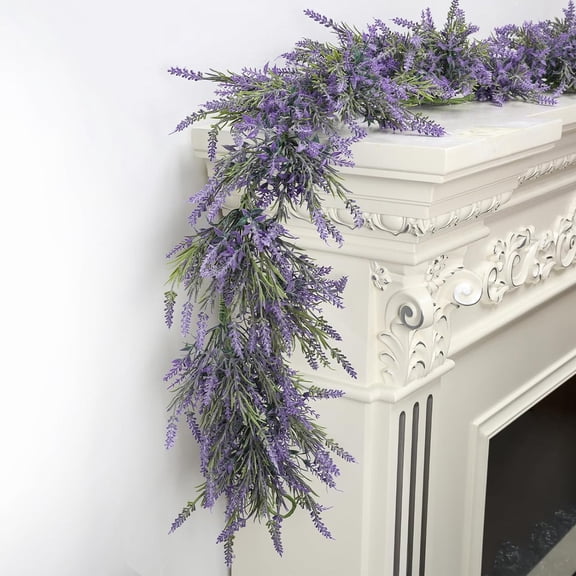 WWG 6FT 180cm Artificial Lavender Garland Simulation Flower Vine Hanging Decor for Staircase Dining Table Front Door Wedding Party
