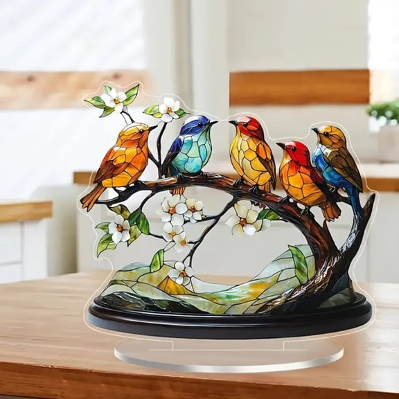 WWG Acrylic Flock of Birds Wall Art, Desktop Tabletop Decoration with Imitation Glass Texture, 3mm Thick Clear Modern Home Office Decor, Lightweight