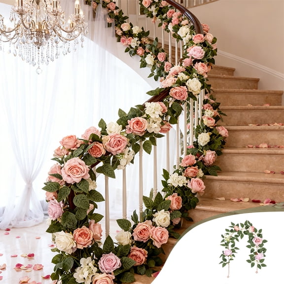 PpgejGEK Artificial Rose Leaf Vine for Wedding Decor, White Pink Plastic Rattan Arch for Outdoor Arrangements, 3 Length Options for Floral Displays
