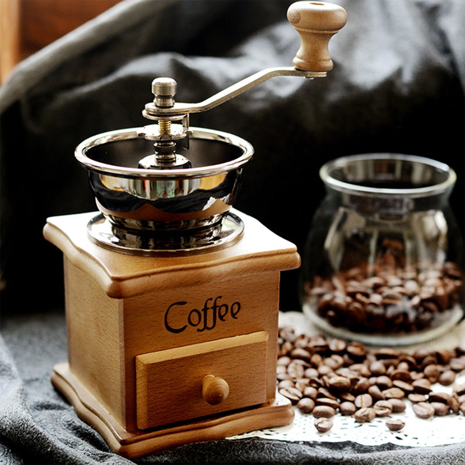WWG Beech Wood Hand Crank Coffee Grinder, Adjustable Coarseness Manual Burr Mill for Home Office Travel, Ceramic Core 50g Capacity 7.67x3.93x3.93in