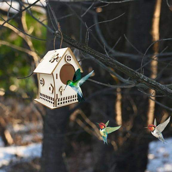 WWG Bird Houses for Outside Wooden Bird House DIY Unfinished Craft Kit with Hanging Rope Outdoor Garden Nesting Box for Small Birds 4.7 by 3.1 by 2.6 Inch