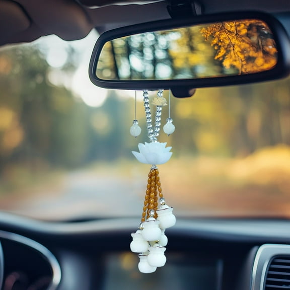 PpgejGEK Car Rearview Mirror Pendant Decoration with Woven Design and Meaningful Symbol Enhances Vehicle Interior Aesthetics Easy to Install Without Obstructing View Plastic Material