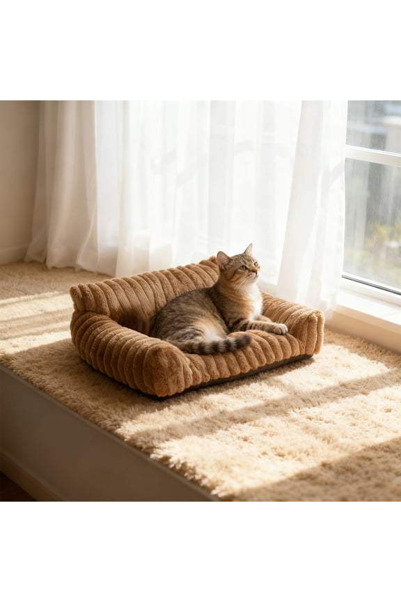 Cats Bed Sofa Cushion with Soft Plush for Dogs and Cats All Season Winter Warm Pet Bed Washable 50x40x20cm/19.68x15.75x7.87in Gray White Coffee Pink