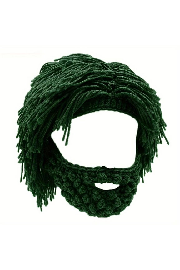 Cave Dwellers Beard Wig Hat, Handmade Knitted Beanie with Long Faux Fur Beard for Men and Women, Warm Winter Skull Cap Costume Accessory