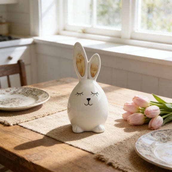 WWG Ceramic White Bunny Rabbit Figurine 5.4x2.8x2.6in Porcelain Statue for Spring Home Decor Easter Table Shelf Mantel Ornament