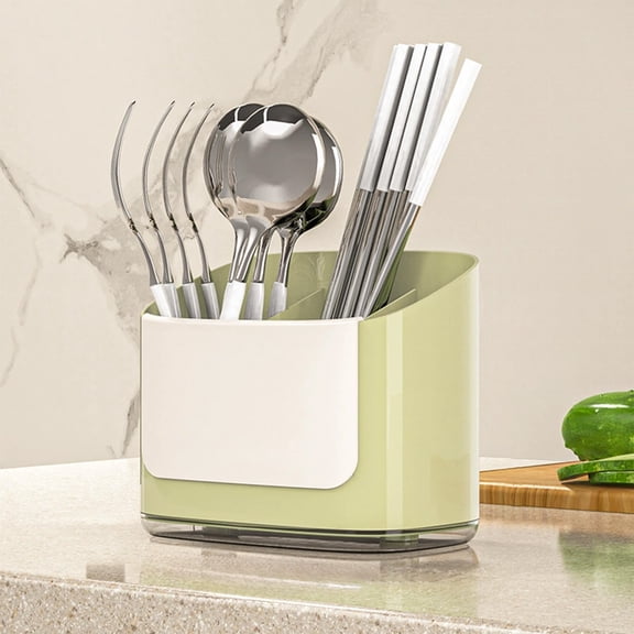 WWG Clear Plastic Kitchen Cutlery Organizer Storage Box with Drainage Holes for Chopsticks Knife Fork Spoon Utensil Countertop Drawer 6.69x4.33x5.51 Inches Clear Light Green