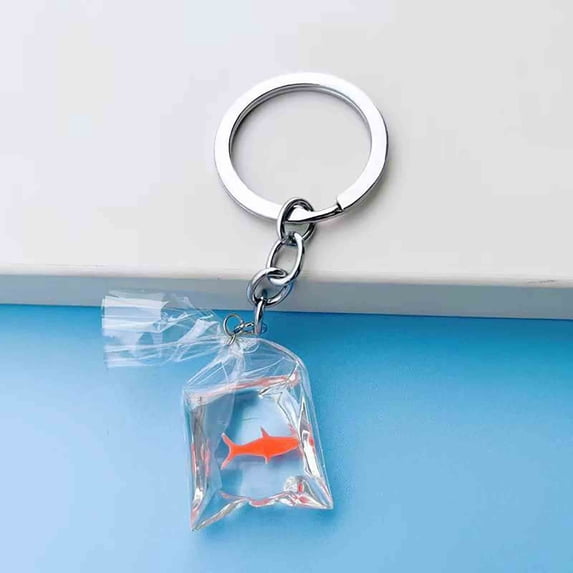 WWG Clear Resin Goldfish Key Chain Cute Water Bag Fish Keyring Pendant with Split Ring for Bag Backpack Car Decoration DIY Jewelry Accessory