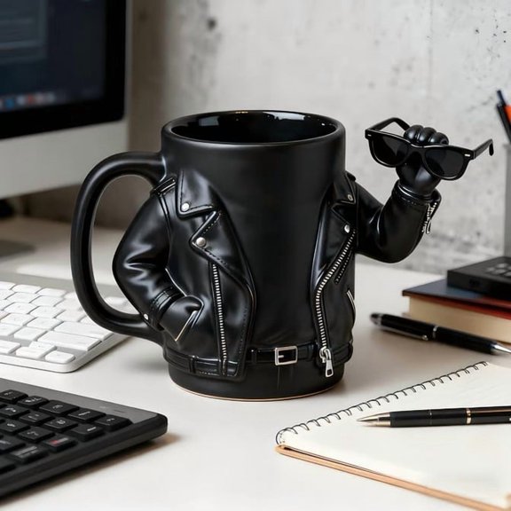 ufeghfjh Creative Biker Jacket Coffee Mug Ceramic with Resin Leather Jacket Design Novelty Gift for Motorcycle Enthusiasts Office Home Use 11oz